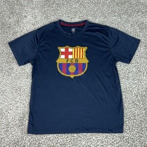 FC Barcelona Shirt Mens Large Navy Blue Soccer FCB Crest Soccer Sports Top Logo
